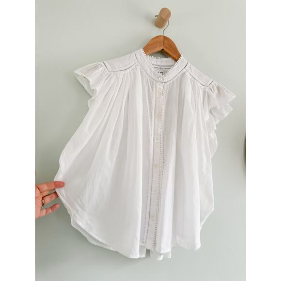 Madewell | NWT Shirred Lace-Trim Top in White | Sz XS - Picture 3 of 13